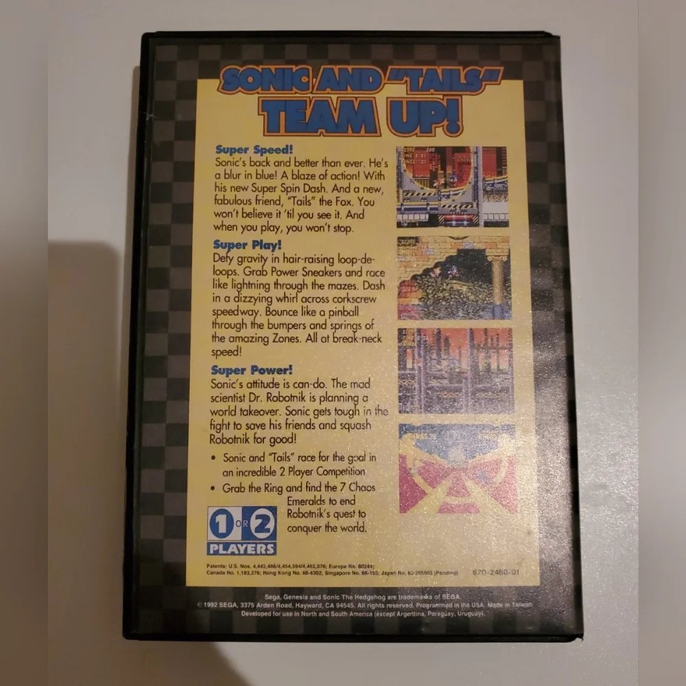 Sega Genesis Sonic the Hedgehog 2 Game, Original Box And Manual Vintage,UNTESTED